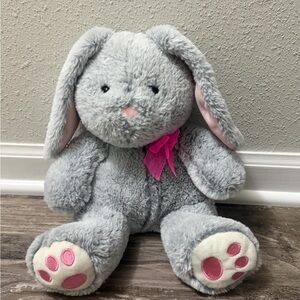 Gray Plush Bunny with Pink Accents And Bow